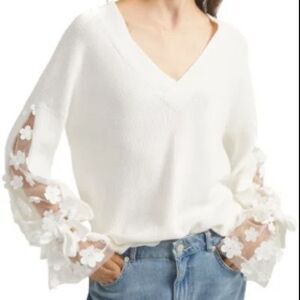 NWOT French Connection Caballo Floral-Lace Sleeve Sweater